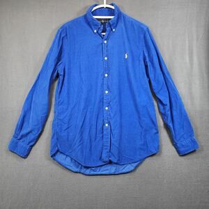 Ralph Lauren Men Shirt Medium Blue Fine Wale Corduroy Long Sleeve Button Up Pony